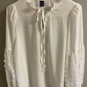 SHEIN Cream Blouse with Textured Sleeves